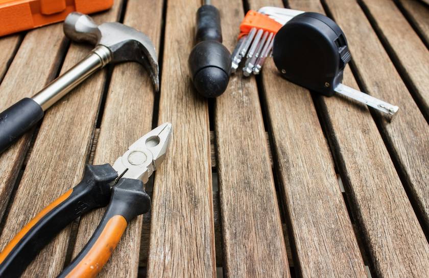 Tools laid out on a deck
